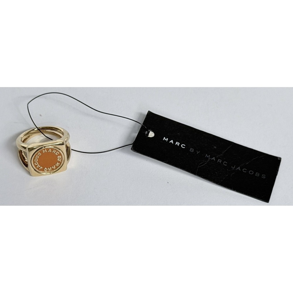 Marc by Marc Jacobs Orange Gold Tone Ring with Orange Enamel Disc
